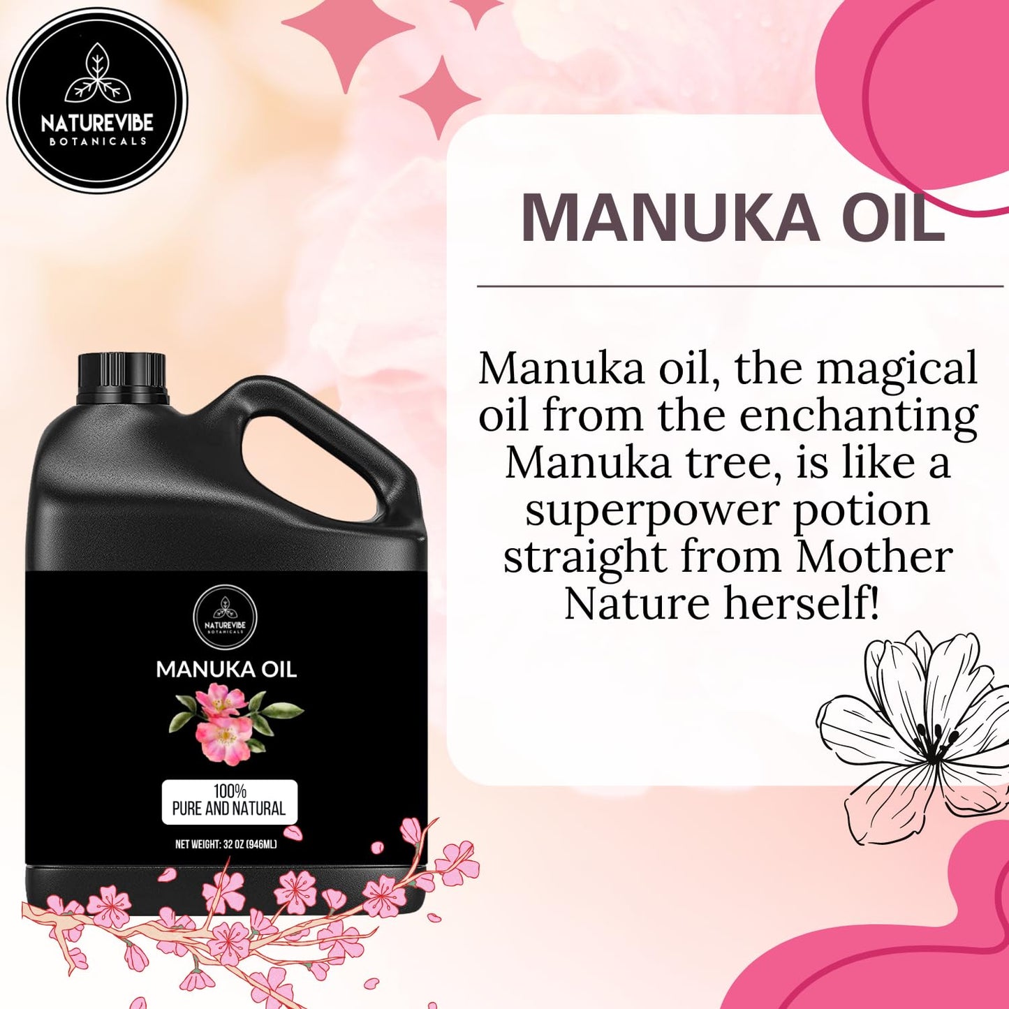 Naturevibe Botanicals Manuka Oil 32 Ounces | 100% Pure and Natural | Great for Skin Care and Hair Care