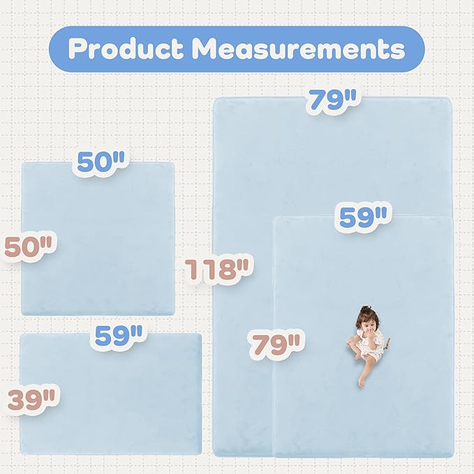 1.5" Super Thick Baby Play Mat for Floor, 79x118 Pro Soft Flannel Foam Mats for Toddler Infant Kids Crawling for Nursery Rug Playroom Living Room Waterproof Easy Care Non-Slip (Baby Blue)