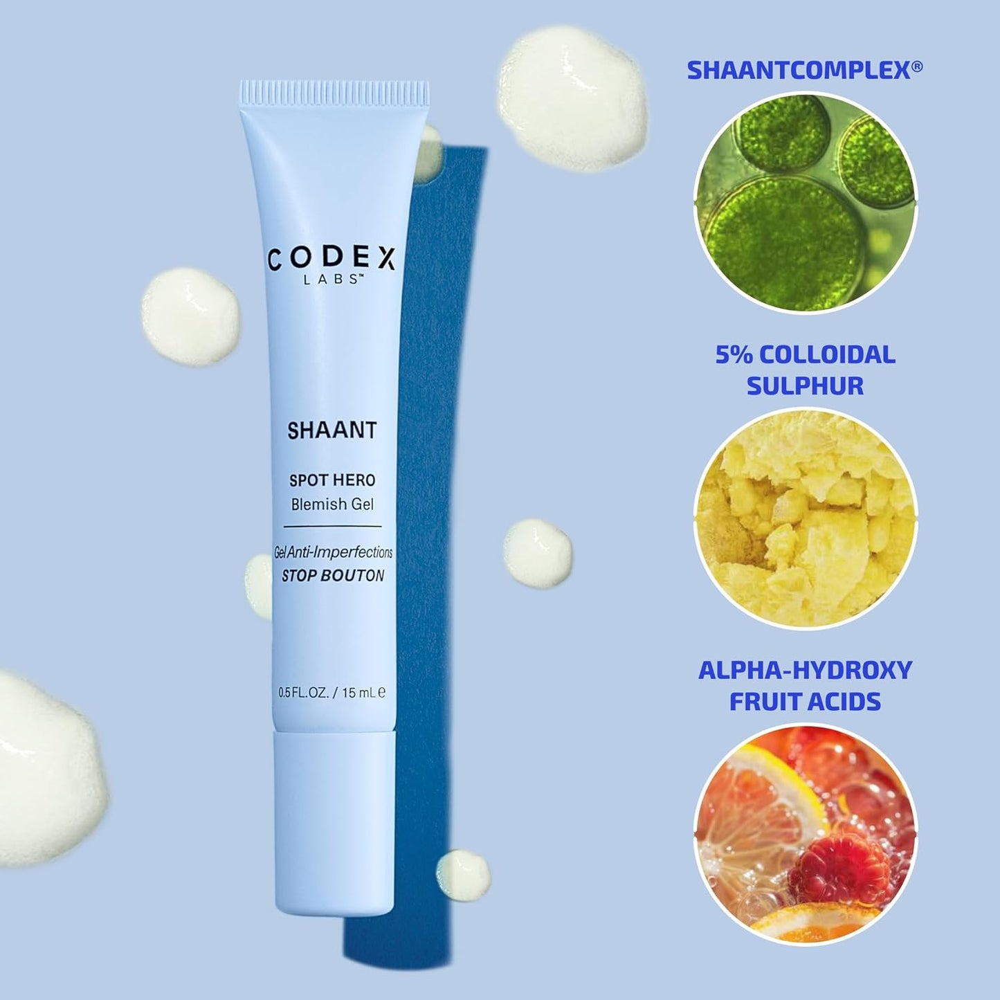 Codex Labs Shaant Spot Hero – Sulfur & Green Tea Gel for Blemish-Prone Skin | Fast-Drying Formula for Clear-Looking Skin | 0.5oz