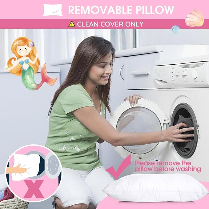 ACRABROS Toddler Nap Mat with Pillow and Blanket, Extra Large Rolled Napping Mats,Slumber Bags for Boys Girls,Kids Sleeping Bag for Daycare, Preschool Travel Camping, Shell Mermaid