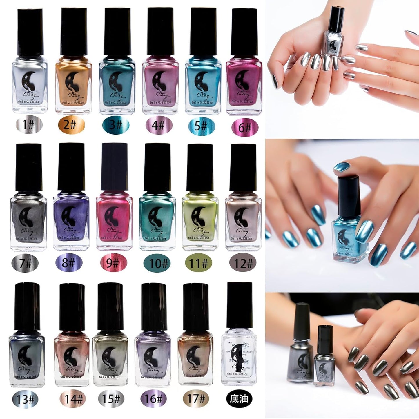 Pink Metallic Nail Polish, Mirror Shiny Metal Long-Lasting Quick Dry Nail Lacquers (09, 6ml)