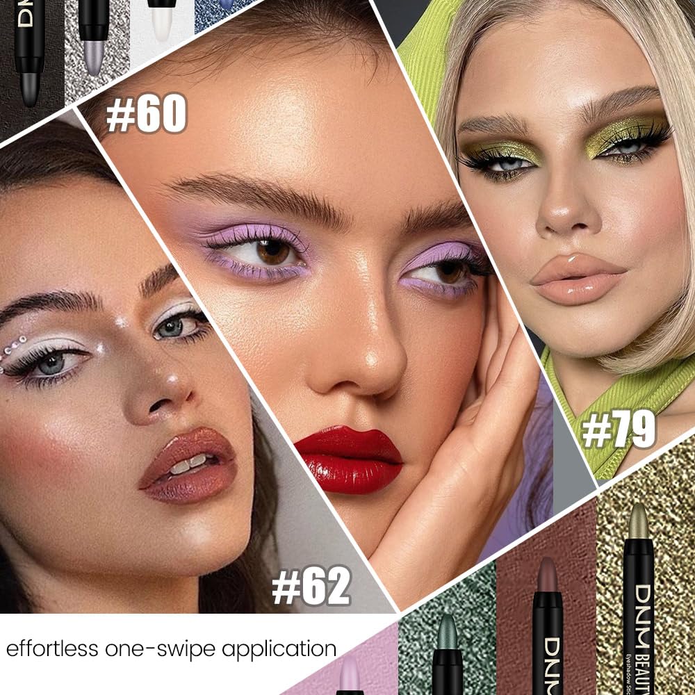 evpct 8Pcs Cream Eyeshadow Stick Set for Women, Black White Lavender Purple Matte Blue Chocolate Emrald Green Grey Shimmer, Silky Matte Shimmer Eyeshadow Applicator Sticks Eye Makeup sombras para ojos