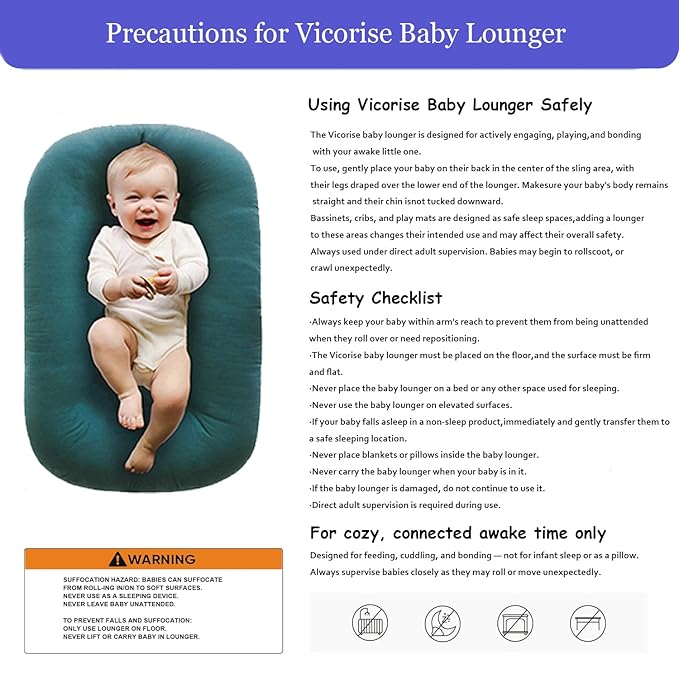 Baby Lounger 0-24 Months 100% Cotton-Snuggle Cozy Me Lounger,Soft & Breathable Tummy Time Mat for Newborn Infant Play Mat,Babies Essentials Gifts,Green(Lounger Cover Included)