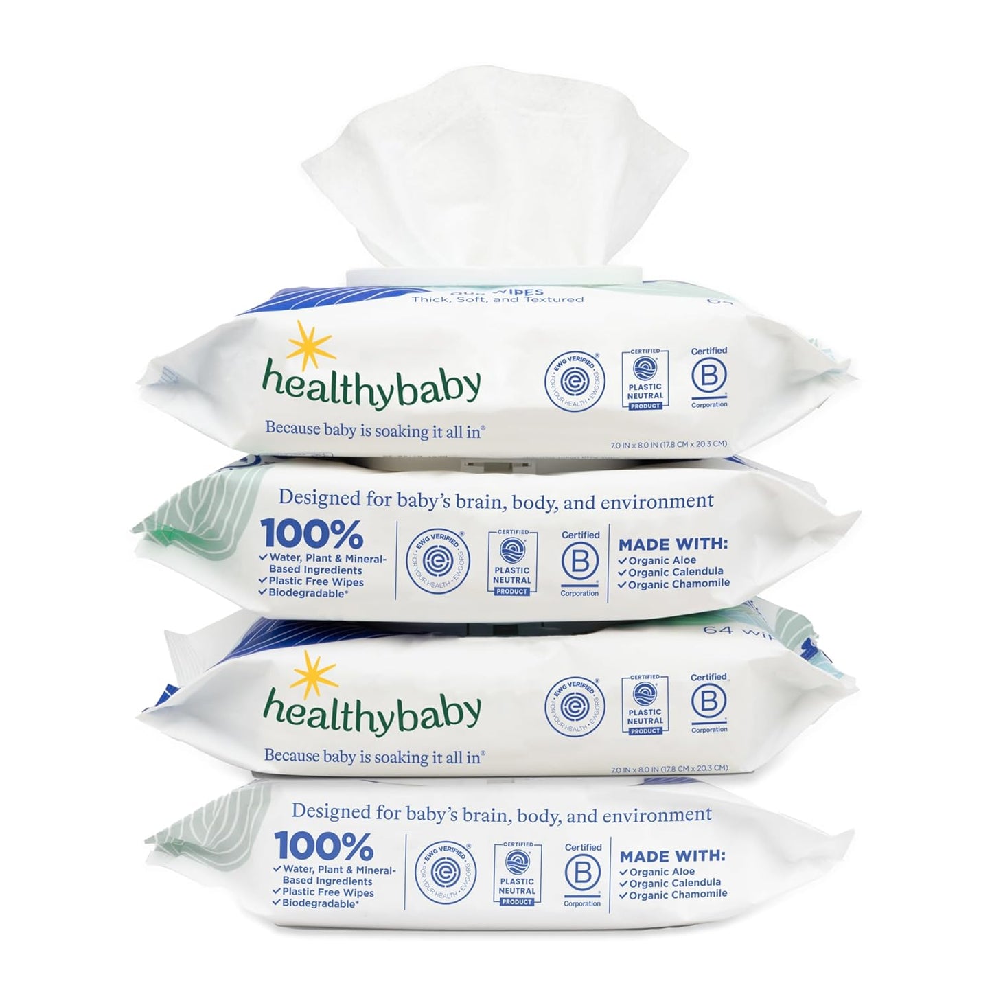 Our Wet Wipes | EWG Verified Safe | 100% Water & Plant Based | Unscented & Safe for Sensitive Skin | Fragrance Free and Totally Chlorine Free (4 packs, 256 wipes)