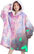 Fiosnow Glow in the Dark Butterfly Blanket Hoodies for Kids 6-13YR Oversize Wearable Blanket Hoodies for Boys Girls Teens