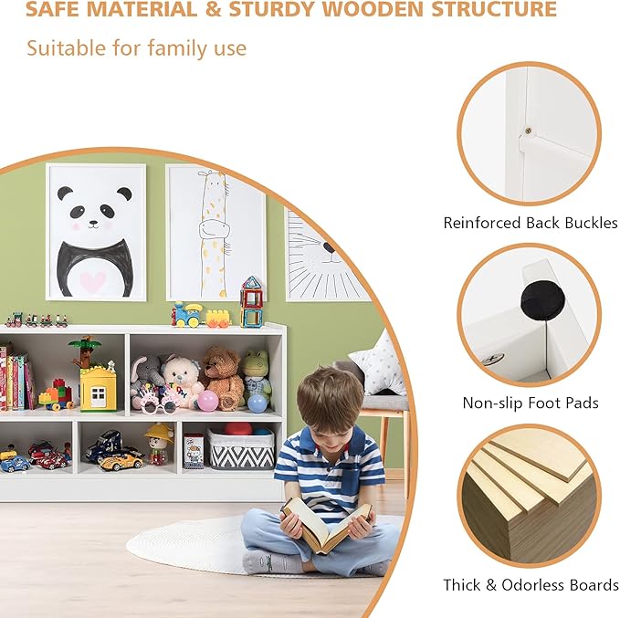 Costzon Toy Storage Organizer for Kids, 5-Section School Classroom Storage for Organizing Books Toys, Wooden Kids Bookshelf Daycare Furniture for Preschool, Playroom, Nursery, Kindergarten (White)