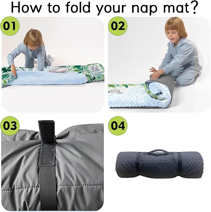 Personalized Toddler Nap Mats for Preschool, Custom Name Kids Sleeping Bag for Daycare, Roll Up Sleeping Mat with Removable Pillow and Soft Dot Minky Blanke for Boys Camping Travel