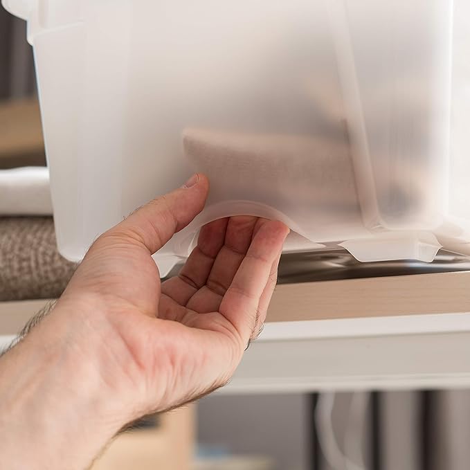 IRIS USA 13 QT Plastic Storage Box with Lid and Latches - 6 Pack - BPA-Free, Discreet Organizing Solution, Durable Nestable Stackable Containers, Secure Pull Handle - Pearl