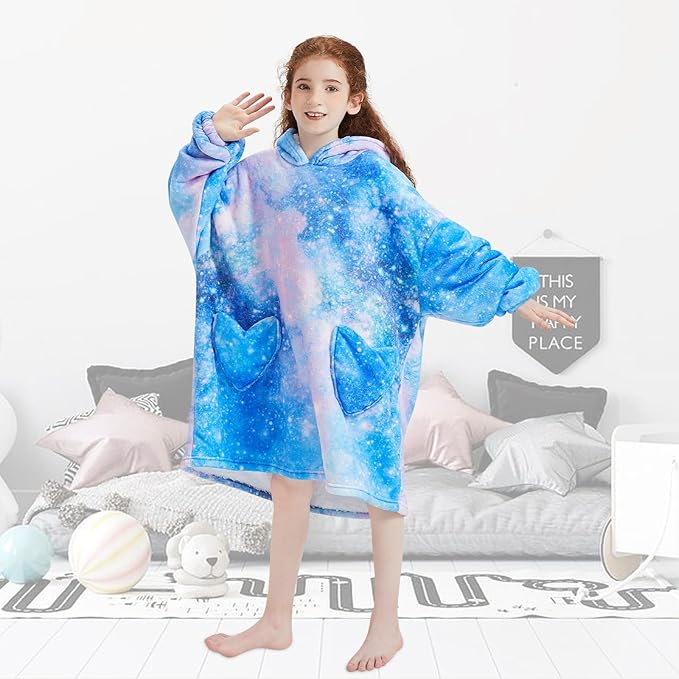 Fiosnow Galaxy Blanket Hoodies for Kids 6-13YR Oversize Wearable Blanket Hoodies for Boys Girls Teens