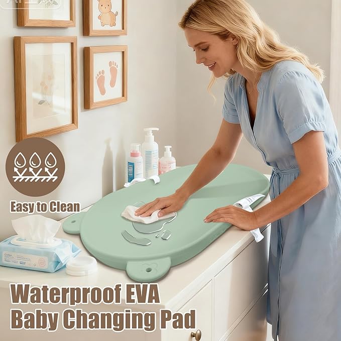 Baby Changing Pad, EVA Waterproof Non-Slip Changing Table Pad with Adjustable Strap for Dresser Changing Table Nursery, Portable Diaper Changing Pad, Green