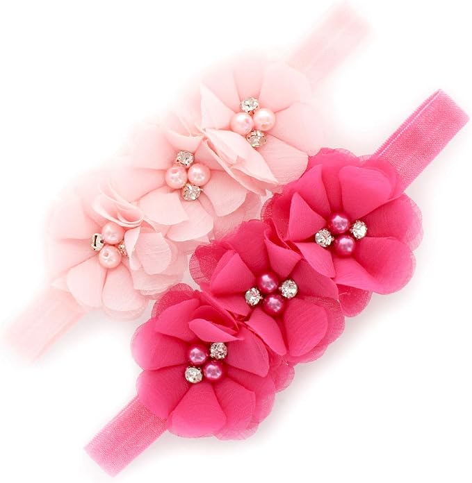 My Lello Flower Headbands Baby - Girls - Toddler Fabric Beaded Stretchy Elastic Pair