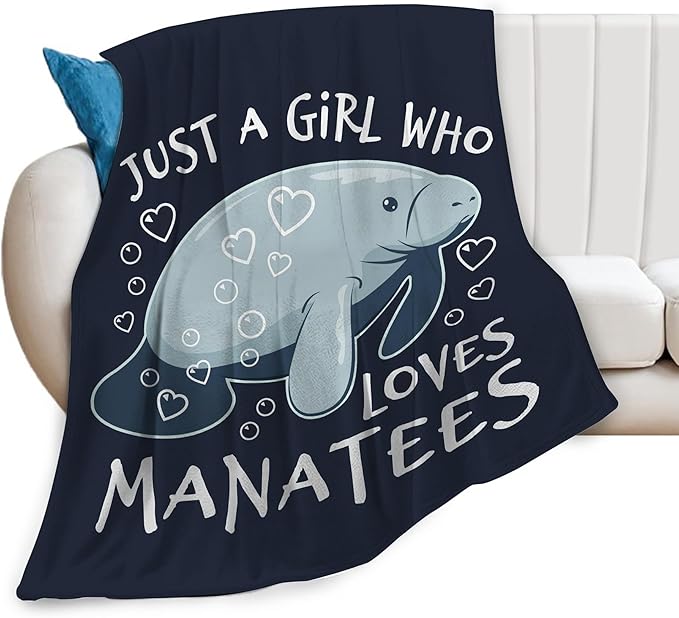 Just A Girl Who Loves Manatees Blanket Manatees Gifts for Girls Boys Woman Kids Lover Ocean Throw Blankets Soft Blanket Warm Fleece Flannel Plush Blankets for Bed Sofa Couch 40"x50"