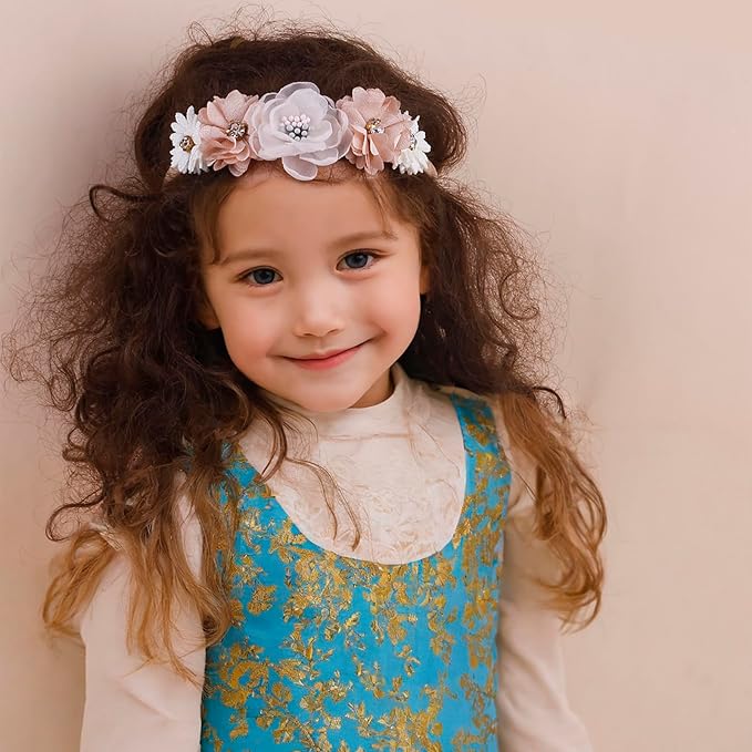 cherrboll 3pcs Baby Girl Headbands Flowers, Super Soft & Stretchy Nylon Floral Hairbands for Newborn Toddler