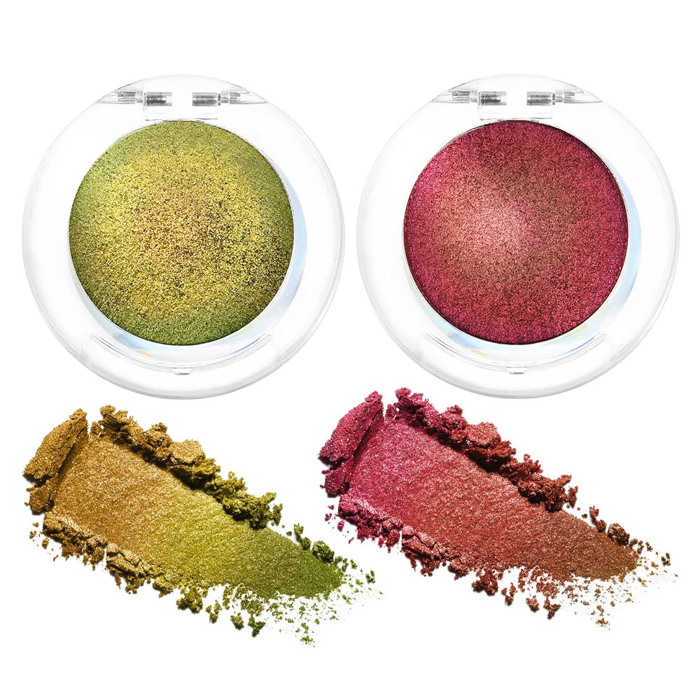 evpct 2Pcs Duochrome Chameleon Chrome Multichrome Eyeshadow Makeup Palette Set Women, Gold green Wine red Gold Metallic Holographic Glitter Sparkle Shimmer Loose Eyeshadow Eye Shadow Palette Makeup