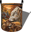 Rustic Highland Cow with Calf Laundry Basket with Handles, 19.7"x15.7" Clothes Foldable Cows Laundry Hamper Organizer for Dorm Nursery Bedroom Bathroom Decor, Toy Storage Bin for Kids