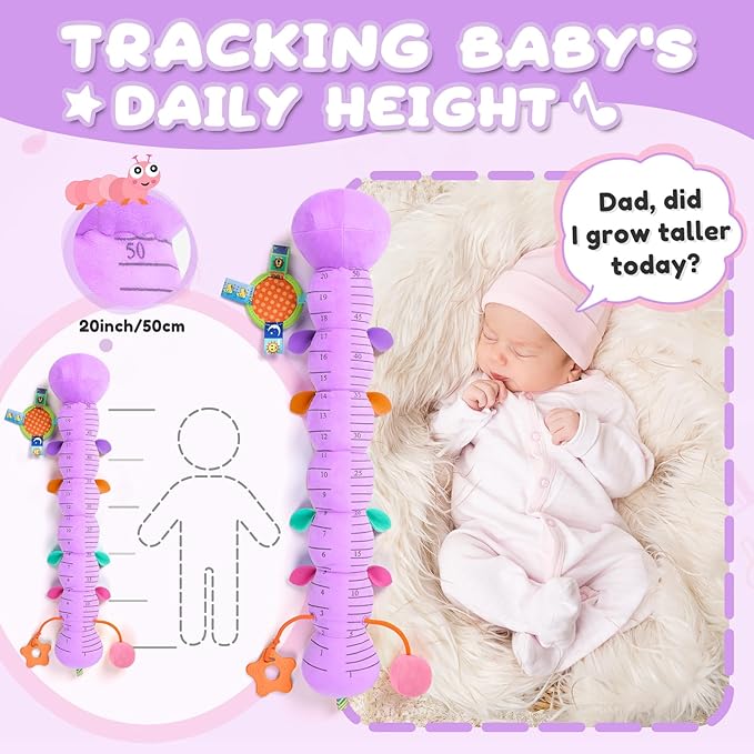 Baby Toys 0-6-12 Months,Musical Caterpillar Stuffed Animals Activity Infant Toys with Crinkle,Rattles,Mirror&Pull String,Muti-Sensory Toys Gifts for Newborn Tummy Time,Taro Purple|Leafy