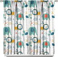 Cute Lions Blackout Curtains for Kids Bedroom,Cartoon Tropical Plants Birds Elephants Print Pattern Window Drapes,Funny Animal Thermal Insulation Curtain for Nursery Baby Room 63x72in