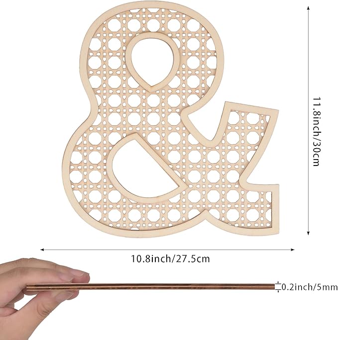 Large Boho Wooden Rattan Letters 12 inch for Nursery Decor Wood Number & Wall Decors for Baby Girl Boy Bedroom Home Rustic Name Sign Birthday Wedding Decorative Letters