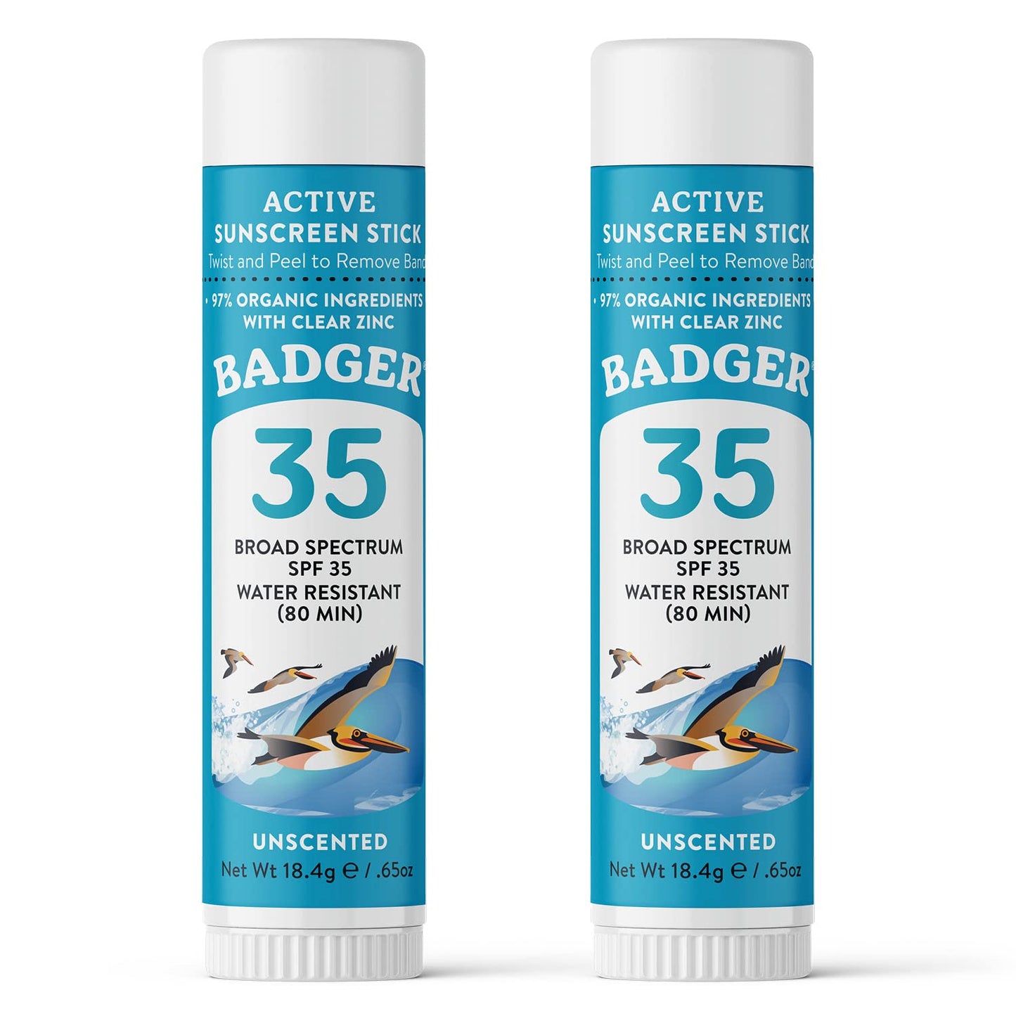 Badger Mineral Sunscreen Face Stick SPF 35, 97% Organic Unscented Zinc Oxide Travel Sunscreen, Coral Reef Safe Travel Size Stick, .65 oz, 2-Pack