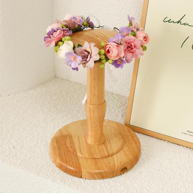 Baby Girls Flower Crown Flower Girl Headpiece boho Little Wreaths for Weddings, Family photography (Pink purple)