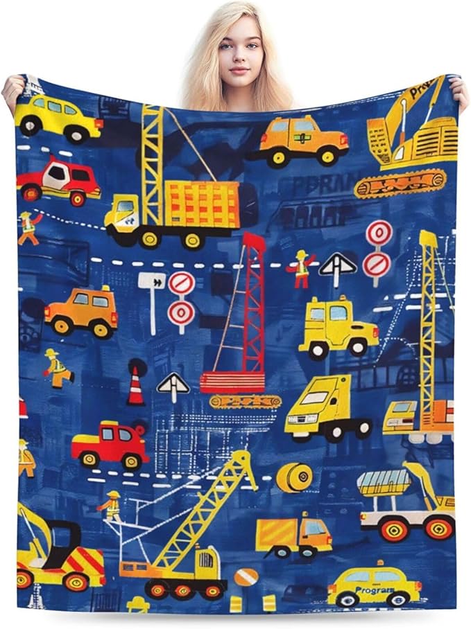 Excavator Blanket Construction Truck Decor Throw Blanket Super Soft Flannel Lightweight Fluffy Plush Fuzzy Fleece Toddler Tractor Blanket Gifts for Kids Boys Girl Woman for Couch Sofa Bedding 40"X50"