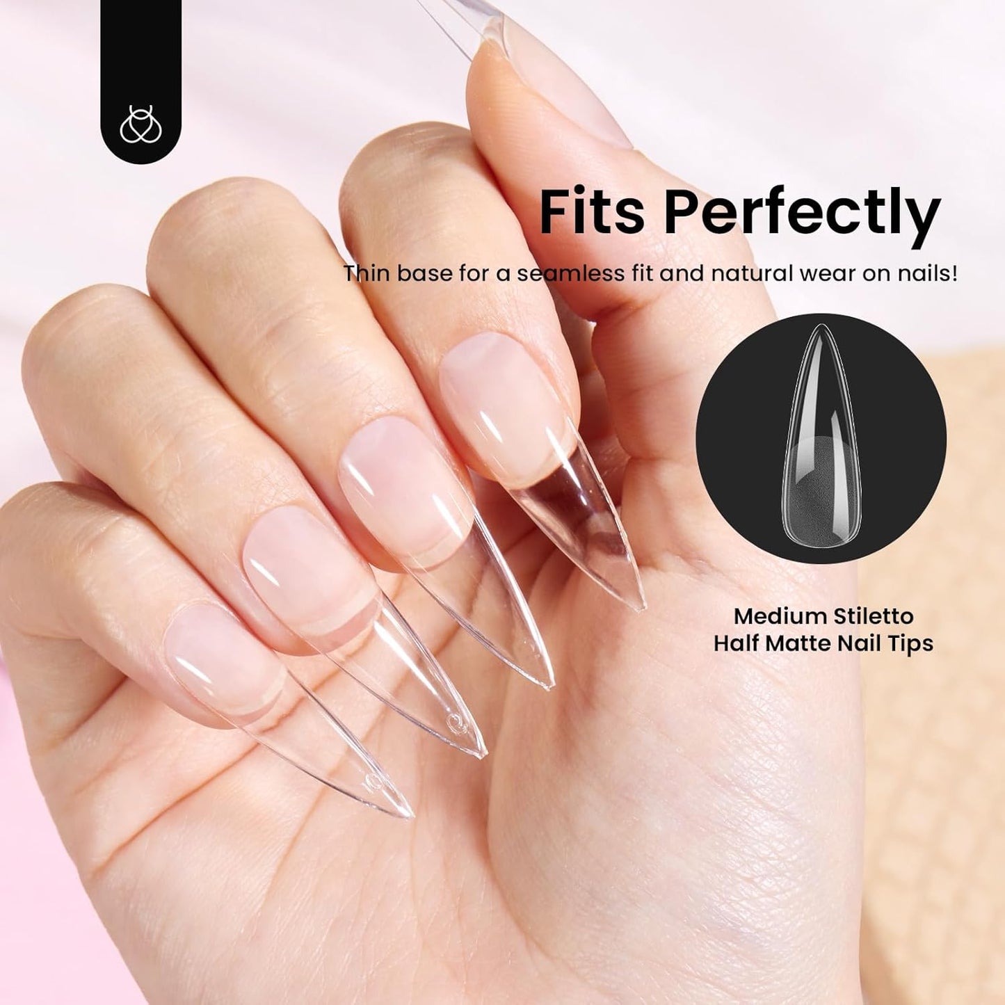 Beetles Gel Nail Tips Etch-X, Stiletto Medium, 288Pcs 12 Sizes, Pre-Etched Half Matte Full Cover Soft Acrylic False Nail Tips Pre-Shaped Easy DIY Fall Halloween Nail Extension Salon Gift for Women
