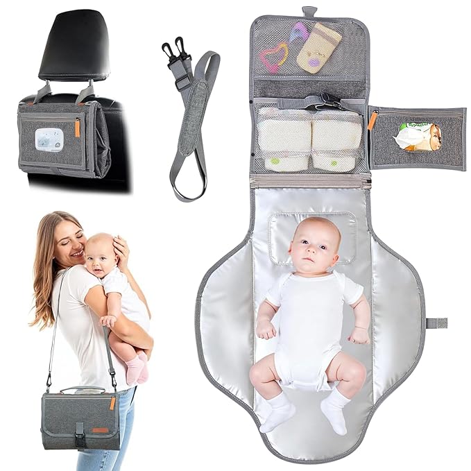 UBRAVOO Portable Diaper Changing Pad - Baby Diaper Changer Travel Bag with Wipes Pocket, Smart Design Portable Changing Mat, Infant Travel Station Kit, Gift for Newborn Girl & Boy (Grey)