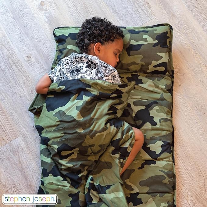 Stephen Joseph, Toddler All Over Print Nap Mat with Soft Blanket and Removable Pillow for Boys & Girls, Kids Sleeping Bag for Elementary, Daycare, Preschool with Carry Handle