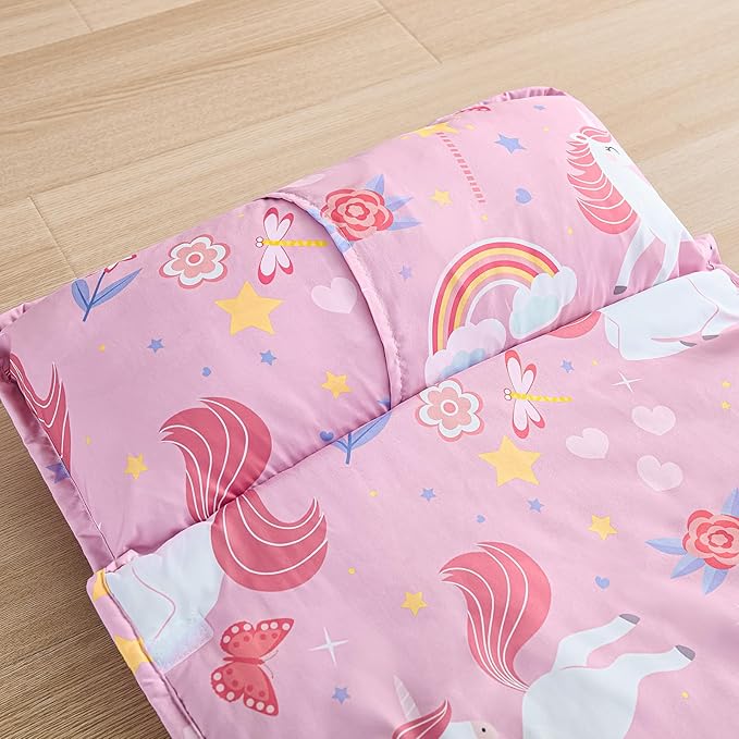 DJY Toddler Nap Mat,Kid Slumber Bag with Removable Pillow & Minky Blanket,Soft Sleeping Mat Perfect for Daycare,Preschool,Kindergarten,Travel