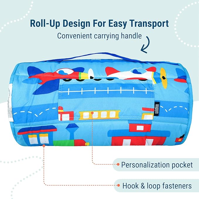 Wildkin Kids Microfiber Nap Mat – Soft Sleep Mat with Pillow, Ideal for School & Travel - Trains, Planes, and Trucks