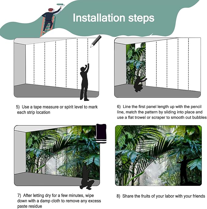 -Rainforest Leaves Fabric Wallpaper Green Trees Mural Bedroom 140" x 91" (Not Peel and Stick)