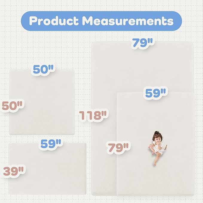 1.5" Super Thick Baby Play Mat for Floor, 79x118 Pro Soft Flannel Foam Mats for Toddler Infant Kids Crawling for Nursery Rug Playroom Living Room Waterproof Easy Care Non-Slip (Cream)
