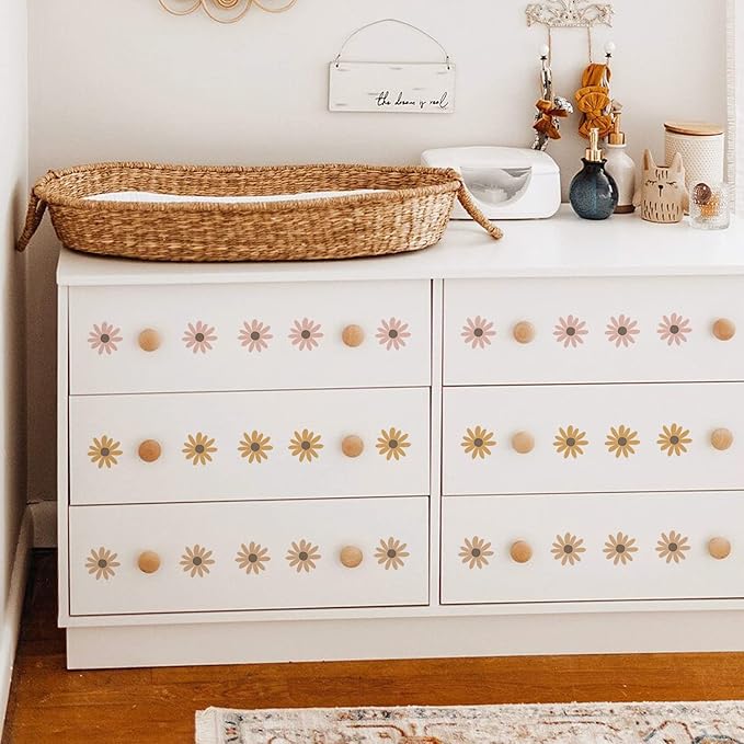 Daisy Wall Decals Boho Flower Wall Stickers 72 PCS for Girls Room Playroom Nursery, Removable Daisy Wall Decal Boho Peel and Stick Kids Room Decor Vinyl Murals DIY Decorations (12 Sheets)