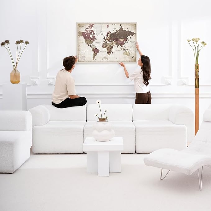 Canvas World Map with Cork Pin Board - English Lettering - Decorative Wall Decoration for All Rooms - Canvas Pictures with World Map Motif (90x60 cm, Pattern 23)