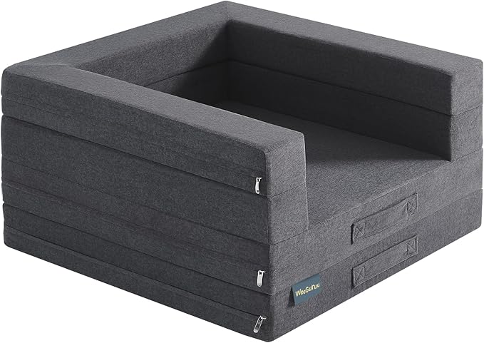 Travel Toddler Bed, 3-in-1 Convertible Sofa Bed for Toddler Portable Floor Beds, Flip Open Sofa Lounger for Girls and Boys, Made with High-Density Foam and Washable Cover,Gray