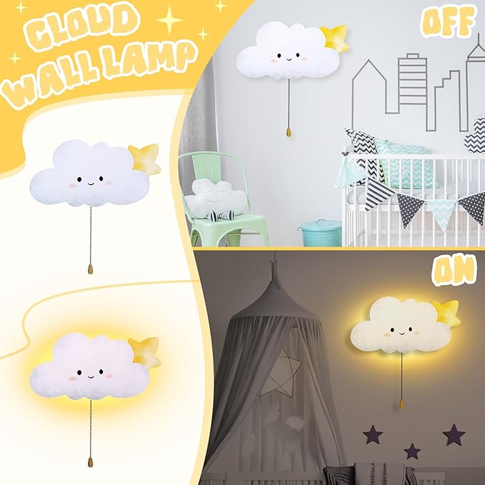 Cloud Night Light Wall Lamp Sleeping Nursery Lighting Cute Floating Battery Operated Hanging Lamp for Baby Boys Girls Bedroom Room Nursery Wall Decorations