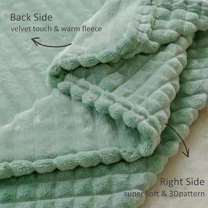 HOMRITAR 3D Flannel Fleece Baby Blanket for Unisex Sage Green Super Soft Plush Cozy Toddler Blanket with Square Grid Design Luxury Bed Blankets for Boys Girls 30 x 40 Inch