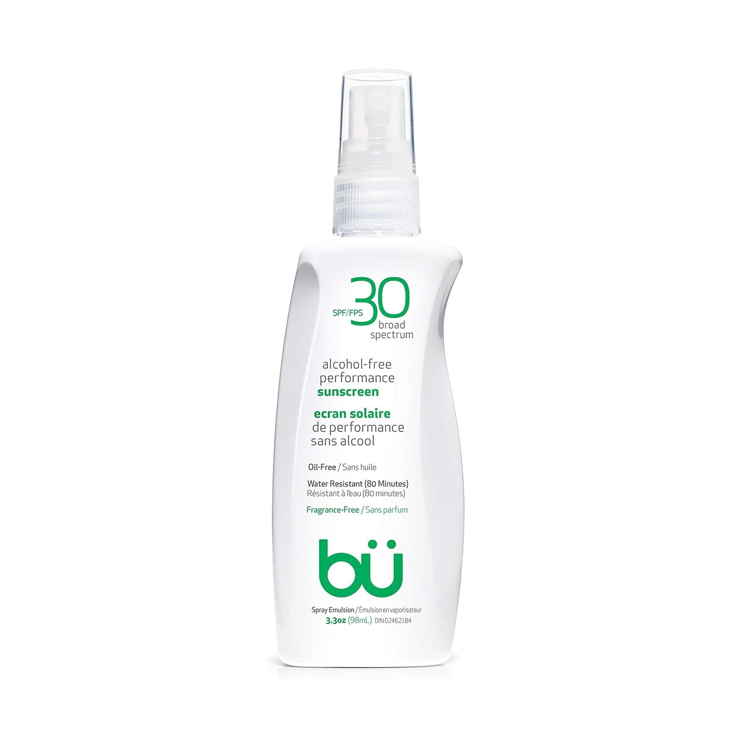 BU SPF 30 Sunscreen Spray for Face and Body, Fragrance Free, TSA Travel Size Sunscreen, Clear, Non Greasy, Water Resistant, for Sensitive Skin, 3.3 oz (3 Pack)