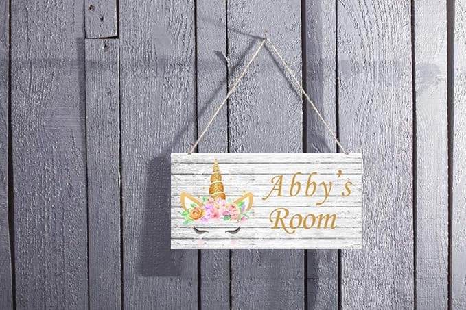 XIUXZMM Personalised Magical Unicorn Sign, Unicorn and Flowers Sign, Customized Kid's Name, Kids Door Sign, Floral Nursery Decorative Door Signs