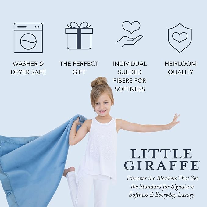 Little Giraffe Baby Blanket - Luxe Soft Blanket with Satin Trim - Baby Stroller Blanket - Newborn Baby Essentials & Baby Gifts - 29x35" - Cornflower