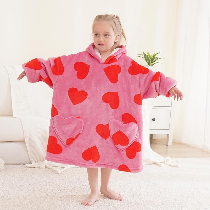 Fiosnow Love Printed Blanket Hoodies for Kids Toddler 2-6YR Oversize Wearable Blanket Hoodies for Boys Girls