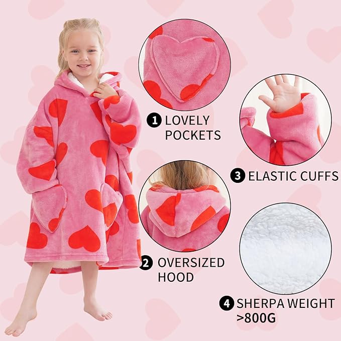 Fiosnow Love Printed Blanket Hoodies for Kids Toddler 2-6YR Oversize Wearable Blanket Hoodies for Boys Girls