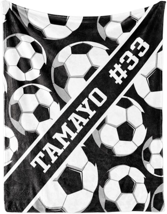 Custom Kids Soft Blanket: Personalized Gift for Soccer Football Basketball Softball Lovers Name and Number - Flannel Toddler Bed Blankets (60X80inch)