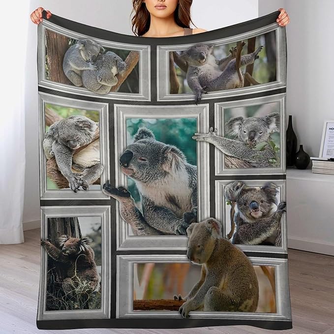 Koala Blanket Funny Koala Gifts for Girls Boys Woman Kids Koalas Lover Throw Blankets Soft Blanket Warm Fleece Flannel Plush Blankets for Bed Sofa Couch 60"x80"