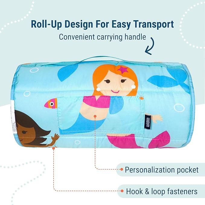 Wildkin Kids Microfiber Nap Mat – Soft Sleep Mat with Pillow, Ideal for School & Travel - Mermaid