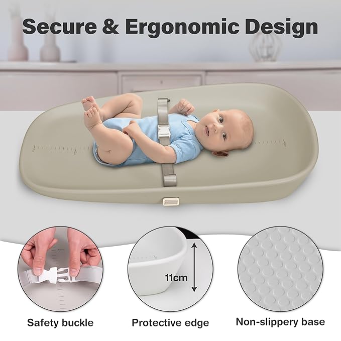 Baby Changing Pad, Soft, Lightweight and Portable, Waterproof and Easy to Clean, Large EVA Cushion for Comfort with Height Scale and Anti Slip Bottom (Oliver Green with Scale)