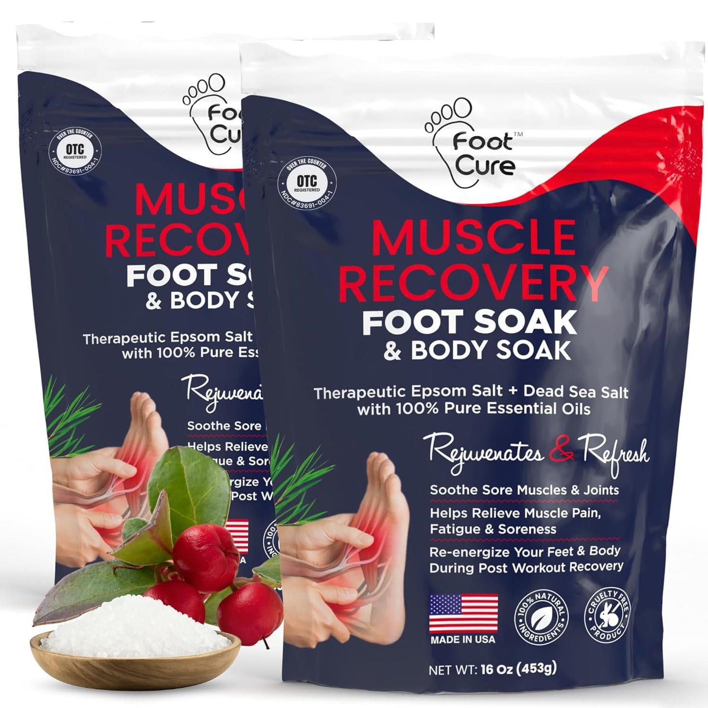 Muscle Care Foot Soak with Epsom Salts – Refreshing Blend for Relaxation & Foot Care – Helps Soften Skin – Soothes Tired Feet, Invigorating Scent, Spa Pedicure – Made in USA – 16oz (Pack of 2)