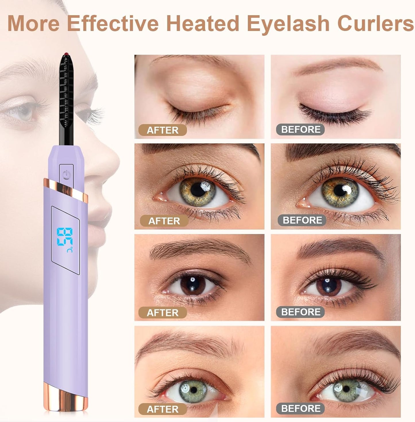 Heated Eyelash Curler, Electric Eyelash Curler, Rechargeable Lash Curler with Eyelash Comb for Makeup Natural Curling Eye Lashes and 24 Hours Long Lasting - Purple 2025 Updated New Model
