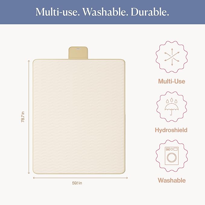 Toddlekind Premium Indoor/Outdoor Playmat & Picnic Blanket – Organic Quilted Cotton, Water-Resistant, Anti-Slip, Reversible Design, Spacious Play Mat for 6 People, Easy Roll-Up w/Carry Handle, Tofu