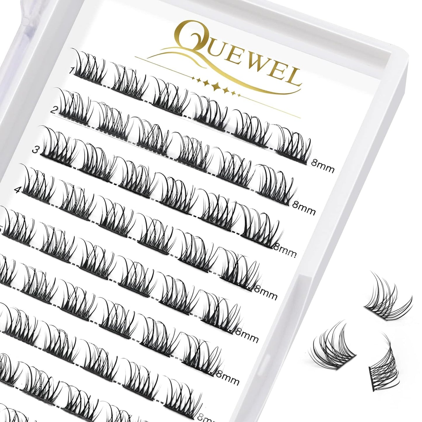 QUEWEL Lash Clusters 72 Pcs Wide Stem Individual Lashes C/D Curl 8-16mm Length DIY Eyelash Extension False Eyelashes Natural&Mega Styles Soft for Personal Makeup Use at Home (Natural-C-8)